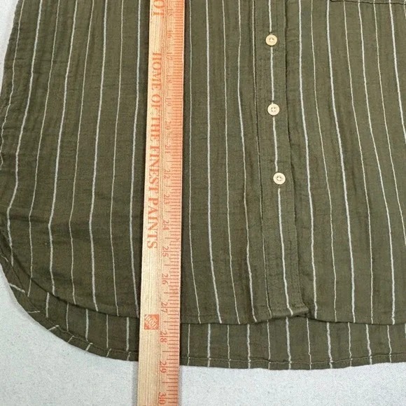 Madewell Lightspun Flap-Pocket Olive Green Striped Button Front Oversize Shirt S - Picture 5 of 8